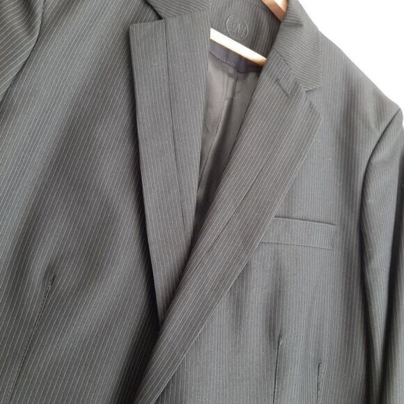 ZARA MAN Cotton Blend Blazer Jacket Pin-Stripe Black Men's Sz 40 R Flawed - Picture 8 of 16